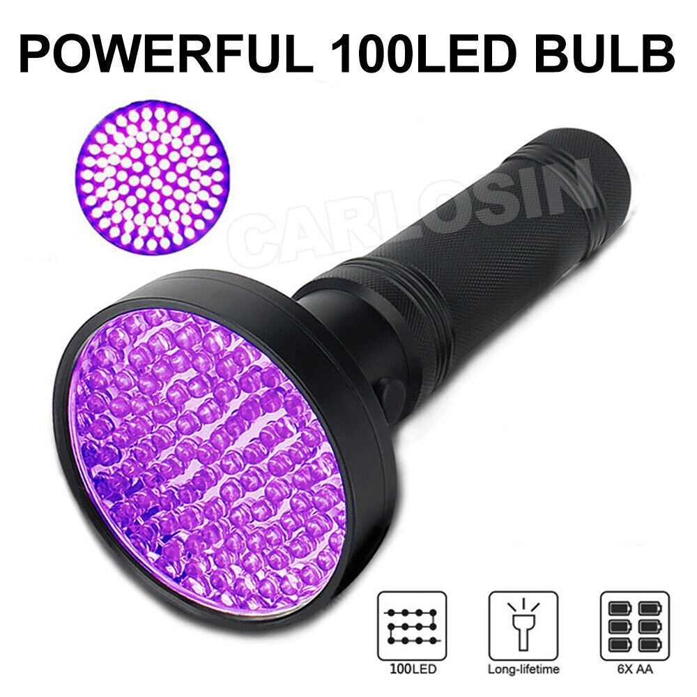 100 LED UV Torch Light Flashlight Lamp Ultraviolet Blacklight Aluminum 395 nM