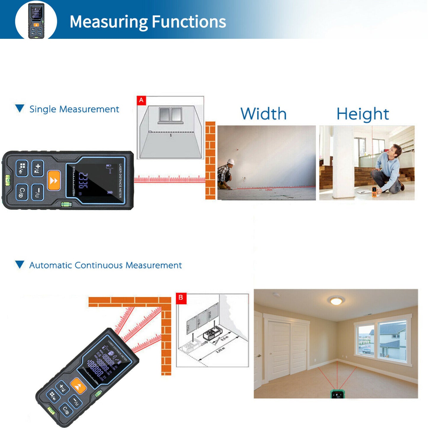 100m Handheld Digital Laser Distance Meter Portable Mini Range Finder +Backlight