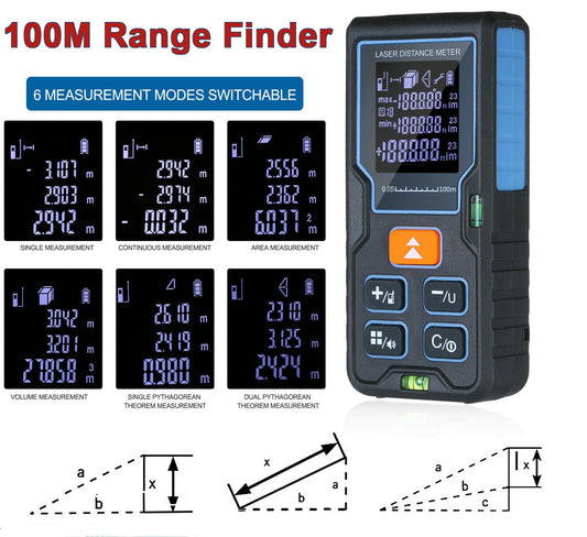 100m Handheld Digital Laser Distance Meter Portable Mini Range Finder +Backlight