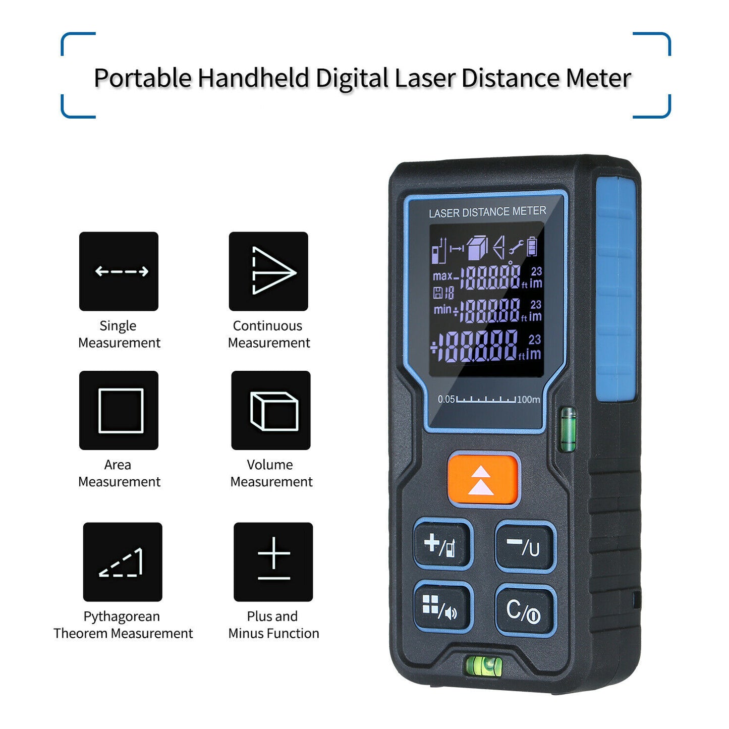 100m Handheld Digital Laser Distance Meter Portable Mini Range Finder +Backlight