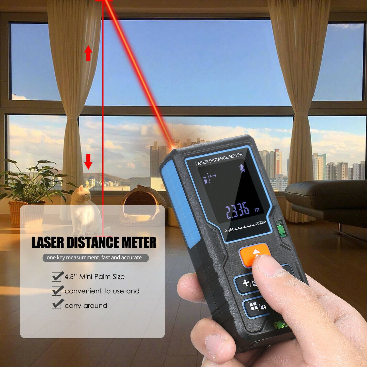 100m Handheld Digital Laser Distance Meter Portable Mini Range Finder +Backlight