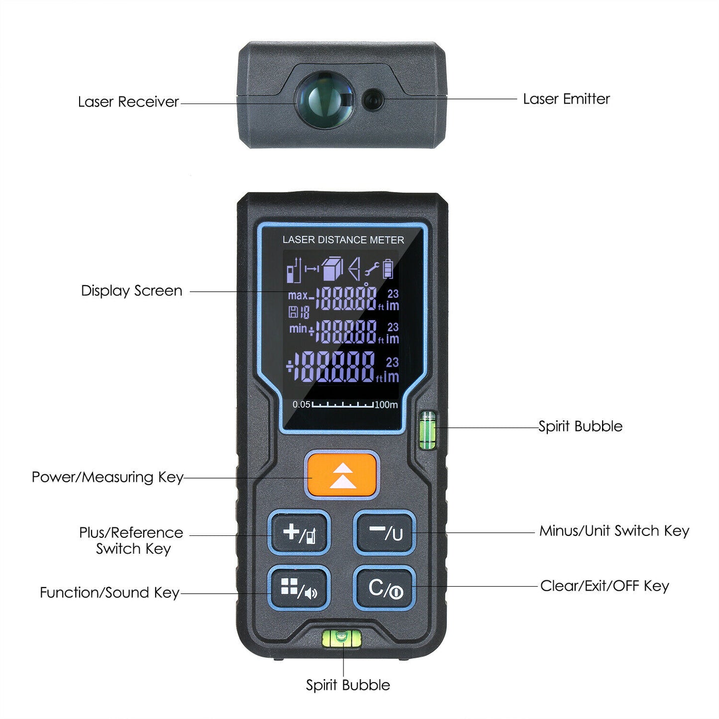 100m Handheld Digital Laser Distance Meter Portable Mini Range Finder +Backlight