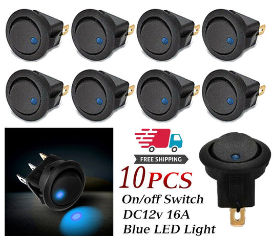 10x Blue Light LED 12V Car Boat Truck Round Rocker Toggle ON/OFF Round Switch