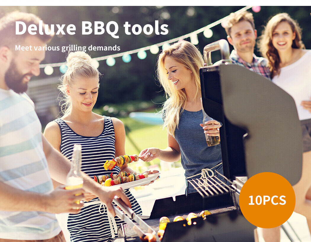 10Pcs BBQ Tool Set Stainless Steel Outdoor Barbecue accessory Grill Cook