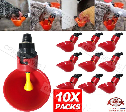 10x Automatic Cups Water Feeder Drinker Chicken Waterer Poultry Chook Bird