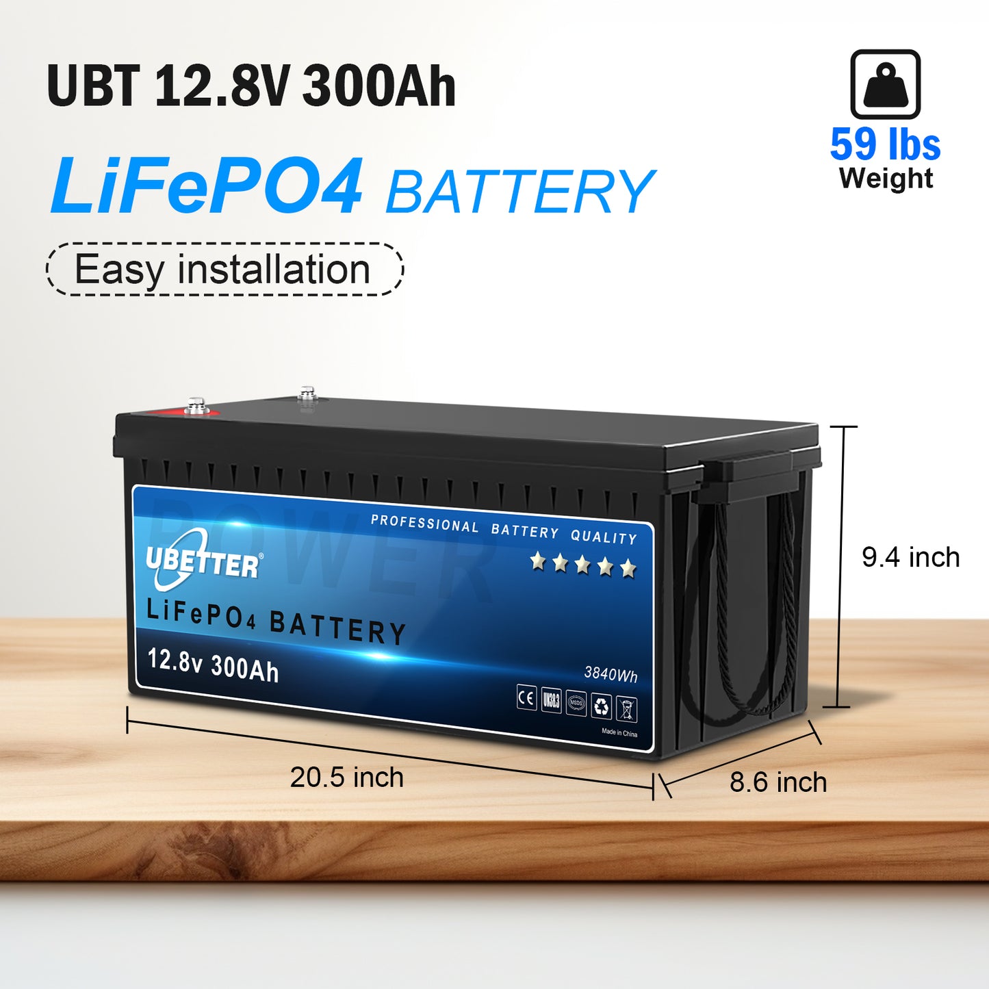 12V 300Ah Mini LiFePO4 Battery, Bluetooth APP