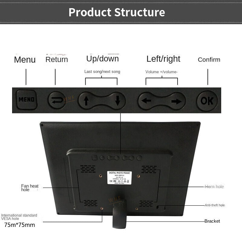 12 "LED Digital Photo Frame Electronic Album 1080 HD MP3 MP4 Player w/Remote New