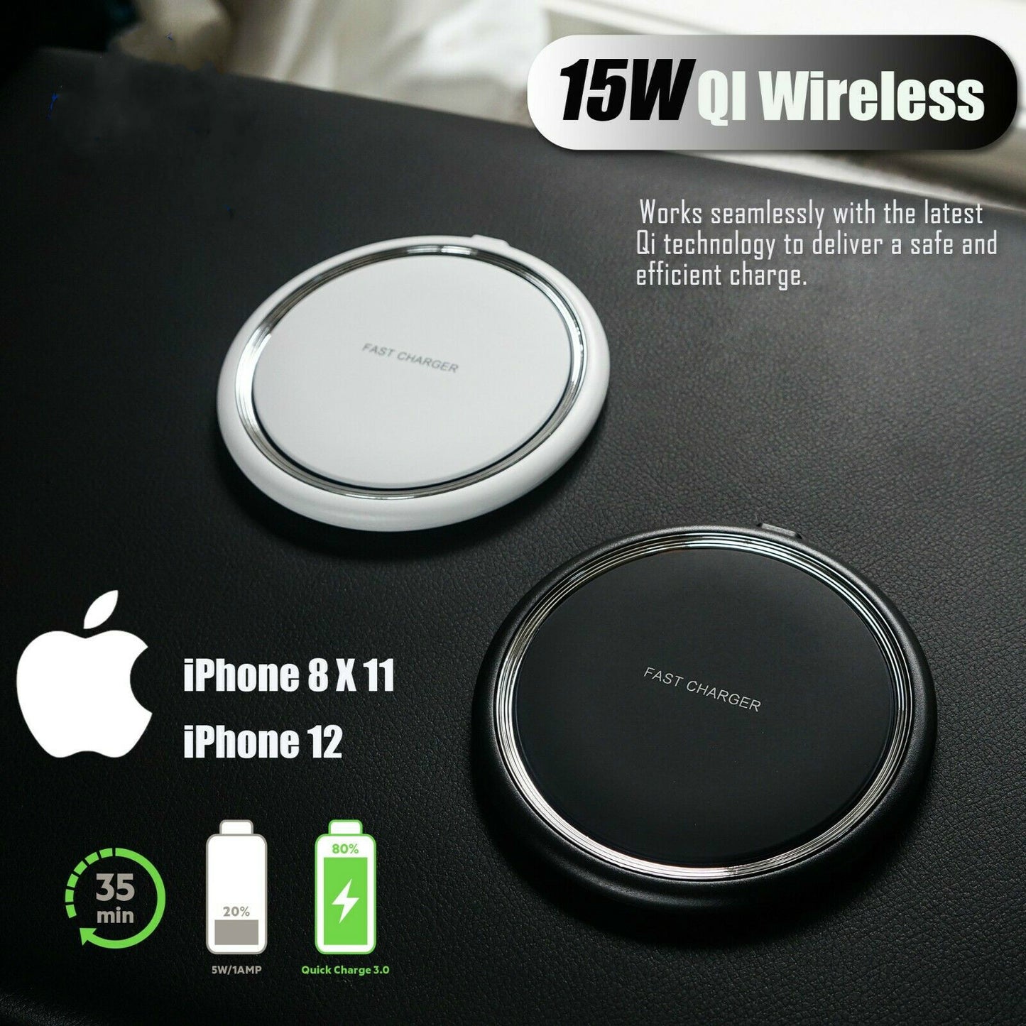 15W Qi Fast Wireless Charger Pad For Samsung S10e S9 S10 Plus iPhone 11 Pro Max