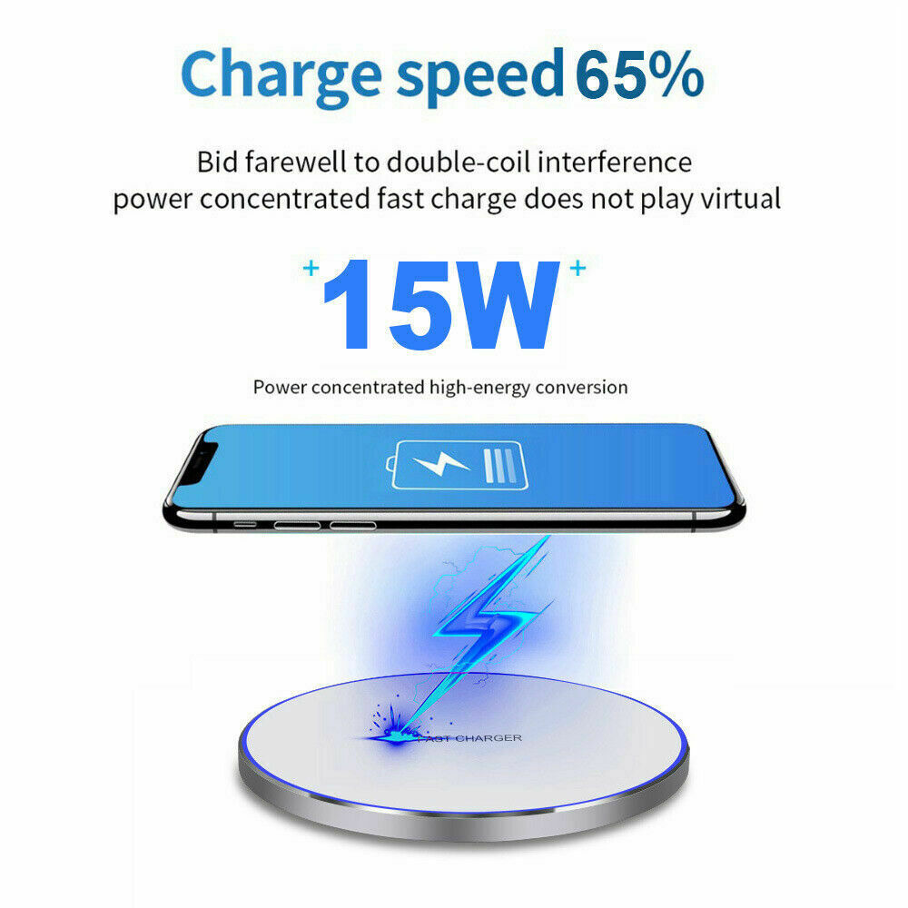 15W Qi Fast Wireless Charger Pad For Samsung S10e S9 S10 Plus iPhone 11 Pro Max