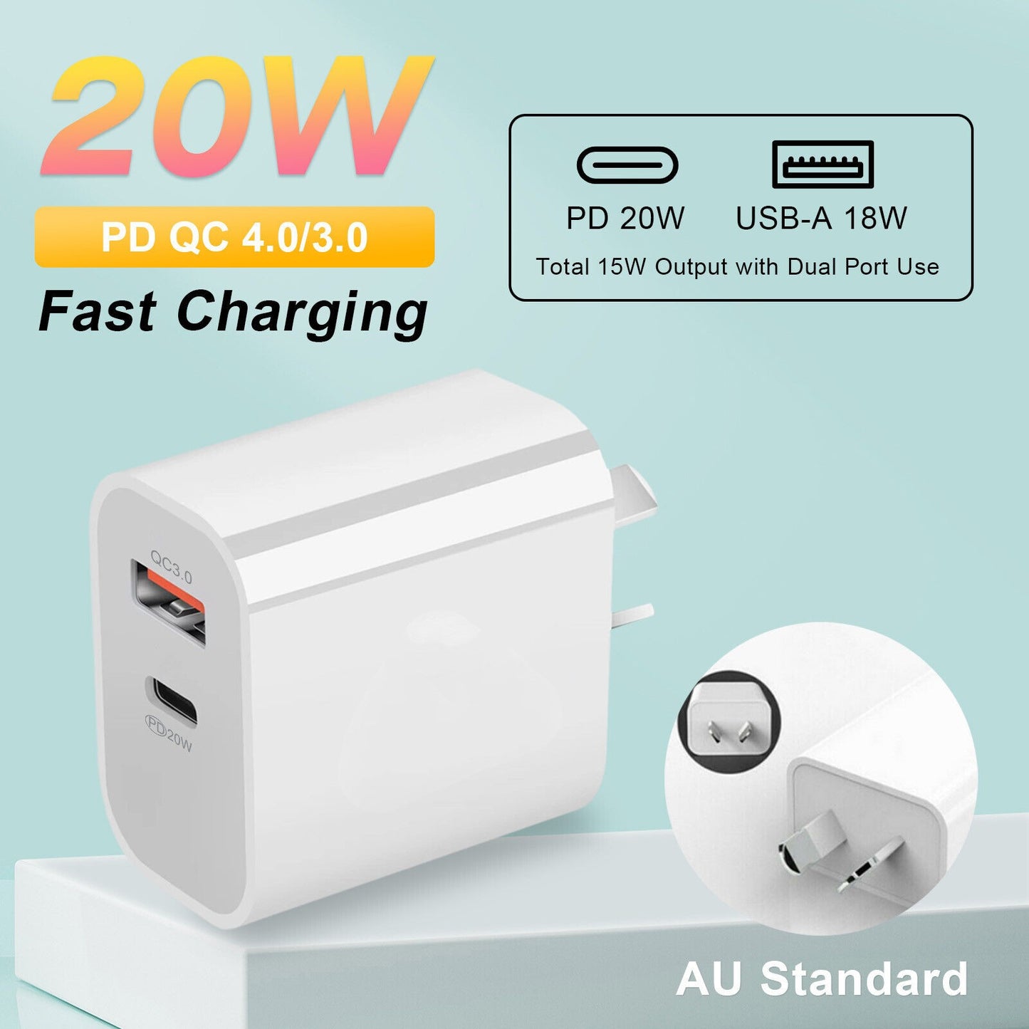 QC 3.0 USB C PD Charger 20w Fast Power Adapter For iphone 12 11 Samsung