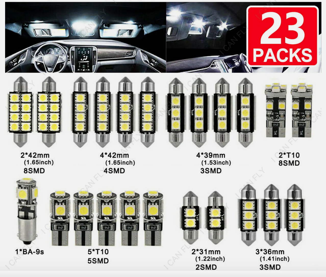 23x Car 12v Led Festoon Interior White Light Bulb 5050 5smd Auto Dome Globe DF