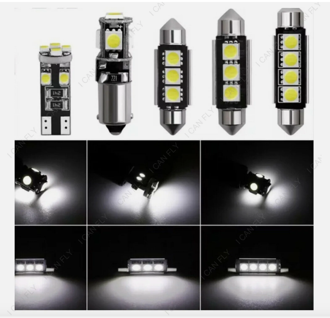 23x Car 12v Led Festoon Interior White Light Bulb 5050 5smd Auto Dome Globe DF