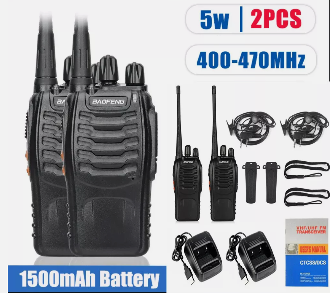 2X UHF WALKIE TALKIE BAND HANDHELD TWO WAY RADIO 400-470MHz EARPHONES 1500MAH 5W