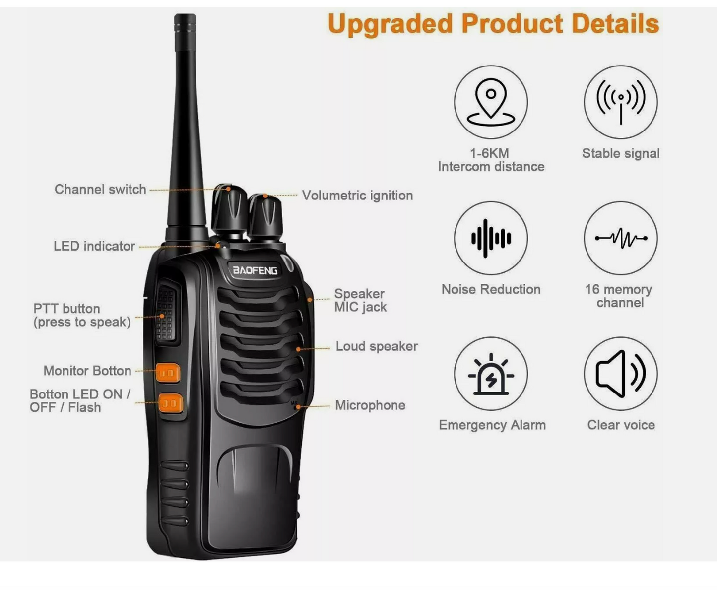 2X UHF WALKIE TALKIE BAND HANDHELD TWO WAY RADIO 400-470MHz EARPHONES 1500MAH 5W