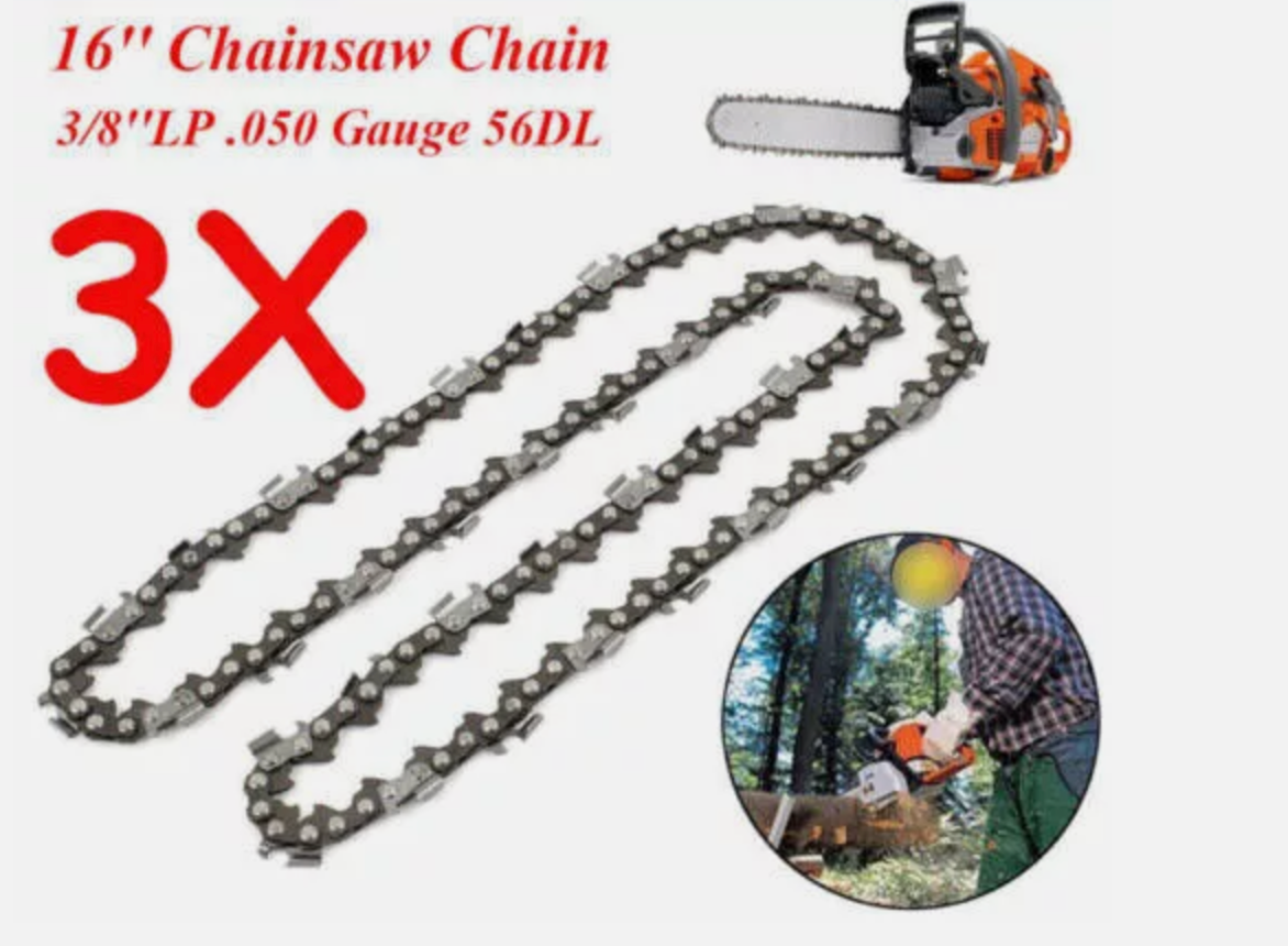 3PCS Chainsaw Chain Blade Saw Chains Semi Chisel 16 Inch