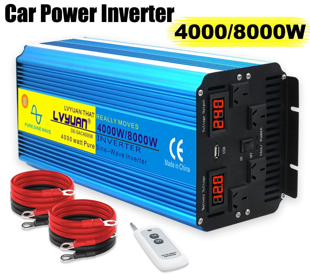 4000W 8000W Pure Sine Wave Power Inverter Converter 12V to 240V Remote Control