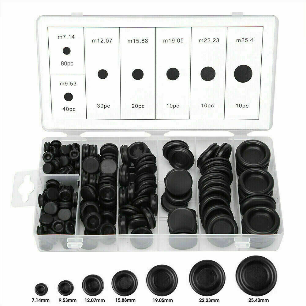 400PCS Auto Rubber Grommet Assortment Set Fastener Kit Blanking 7 Popular Sizes