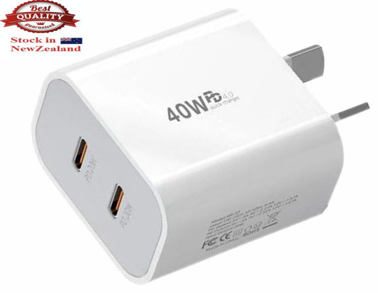 40W DUAL USB-C PD Fast Charging Wall USB C Charger Power Adapter Type-C Brick