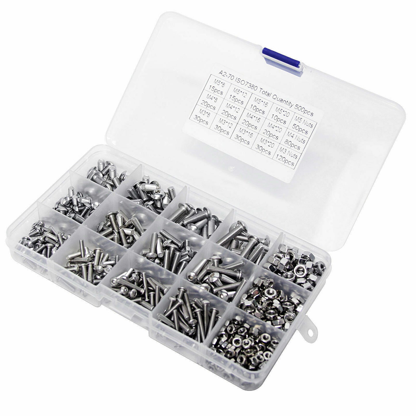 M3 M4 M5 304 500pc Stainless Steel Hex Socket Button Head Bolts Screws Nuts Kit