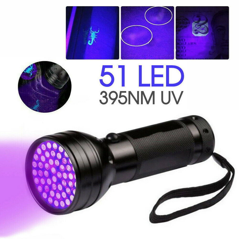 51 LED UV Flashlight Torch Light Lamp Ultraviolet Blacklight Aluminum 395 nM