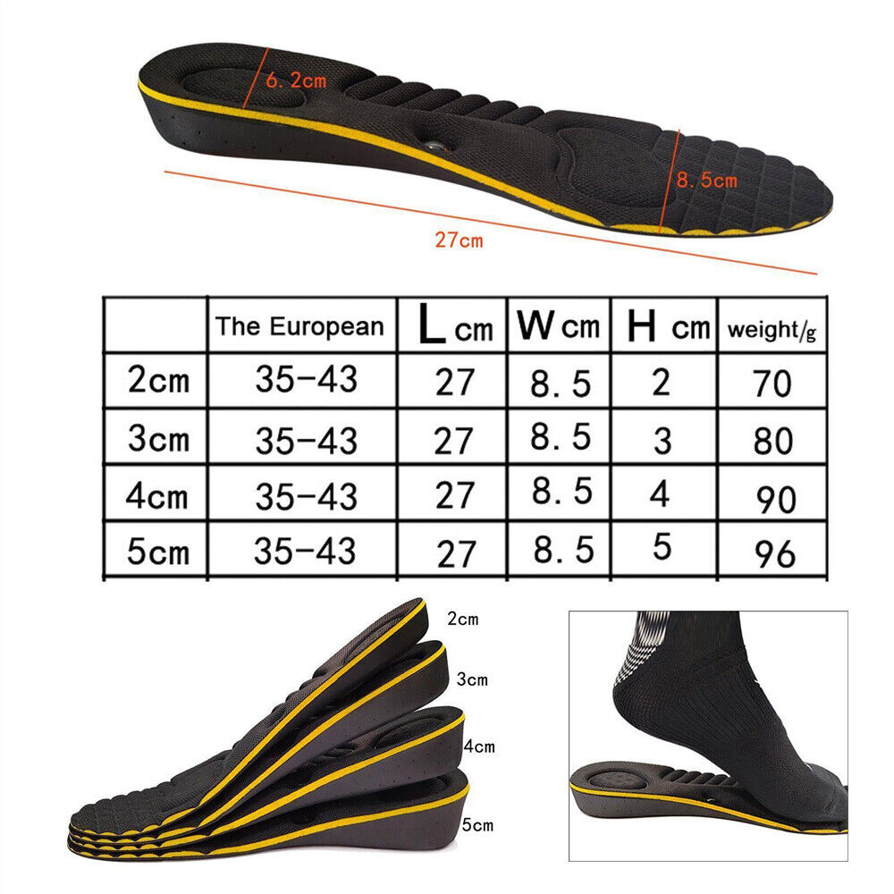 5CM Memory Foam Height Increase Heel Gel Men Shoes Insoles Inserts Taller Lifts Pad