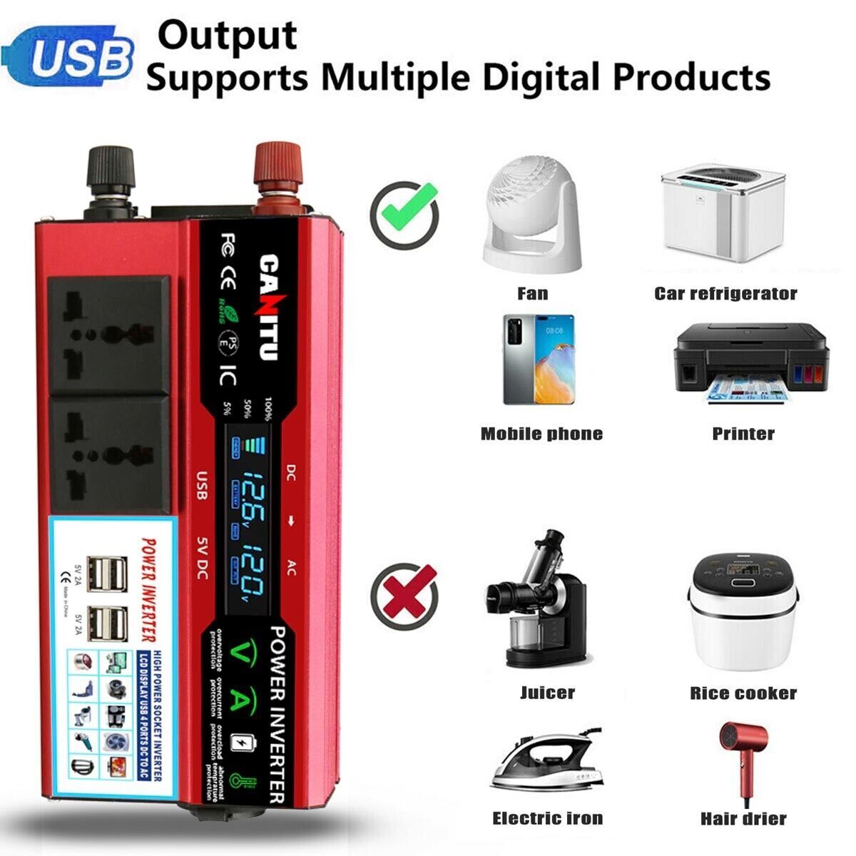 6000W Power Inverter DC 12V to AC 240V Sine Wave Camping Caravan Boat