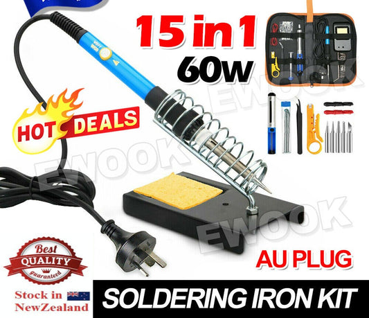 15in1 Soldering Iron Set 60W Soldering Station Desoldering Pump Stand Wire Tips