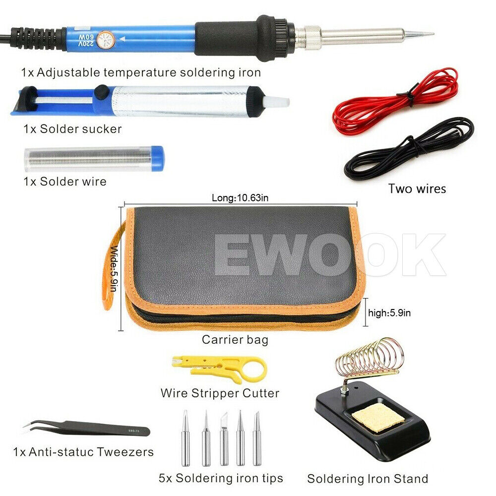 15in1 Soldering Iron Set 60W Soldering Station Desoldering Pump Stand Wire Tips