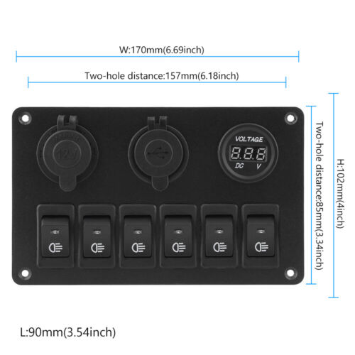 6 Gang 12V Switch Panel Control USB ON-OFF LED Rocker Toggle For Car Boat Marine