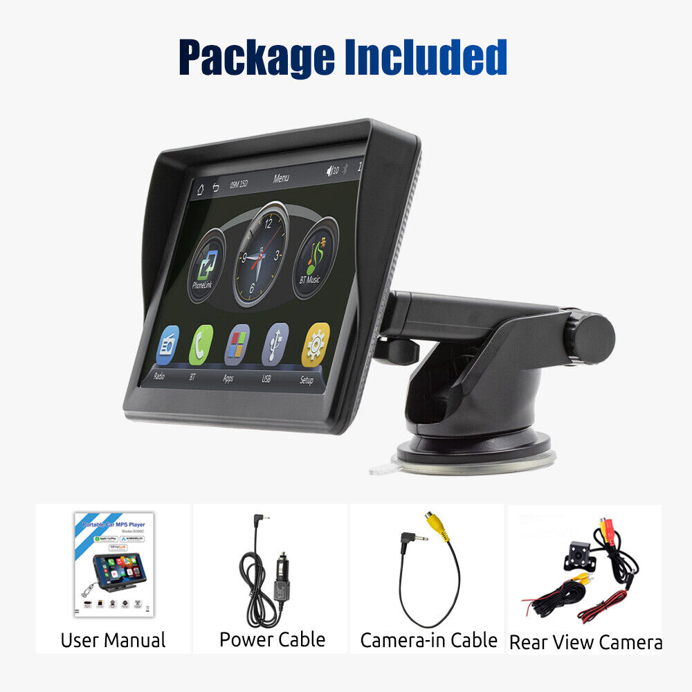 7" Portable Wireless Apple Carplay Android auto Car Stereo Radio Bluetooth+CAM