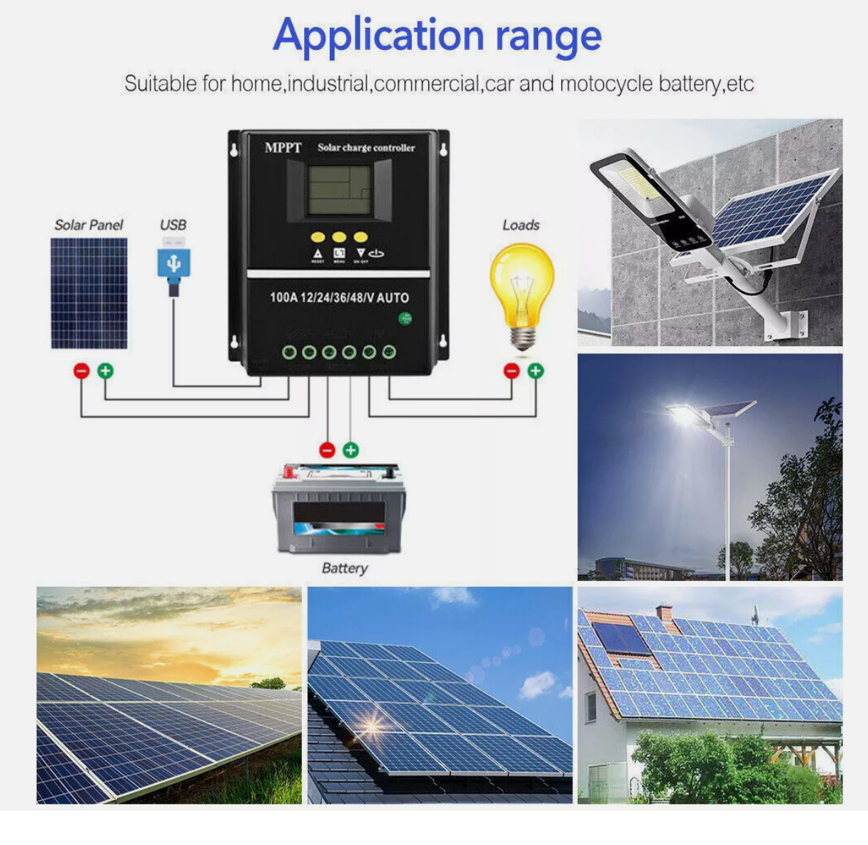 MPPT Solar Charge Controller 80A 12V 24V 36V 48V PV Regulador LCD