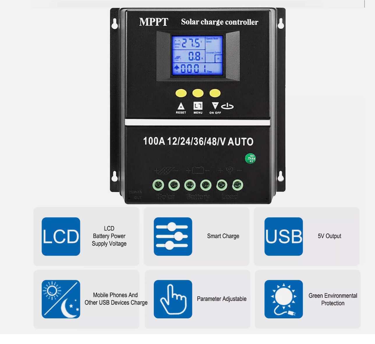 MPPT Solar Charge Controller 80A 12V 24V 36V 48V PV Regulador LCD