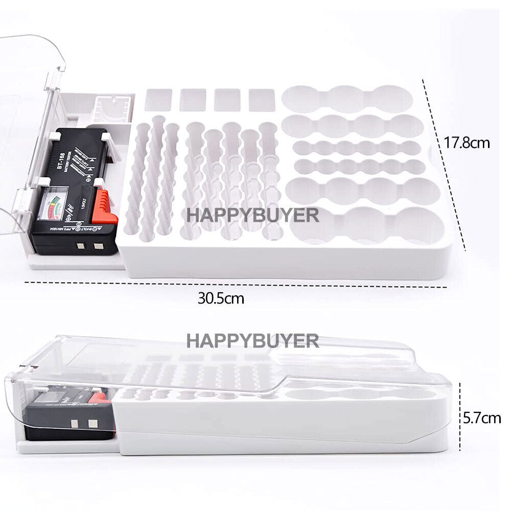 Battery Storage Organiser Holder with Tester-Battery Caddy Rack Case Box 93 Slot