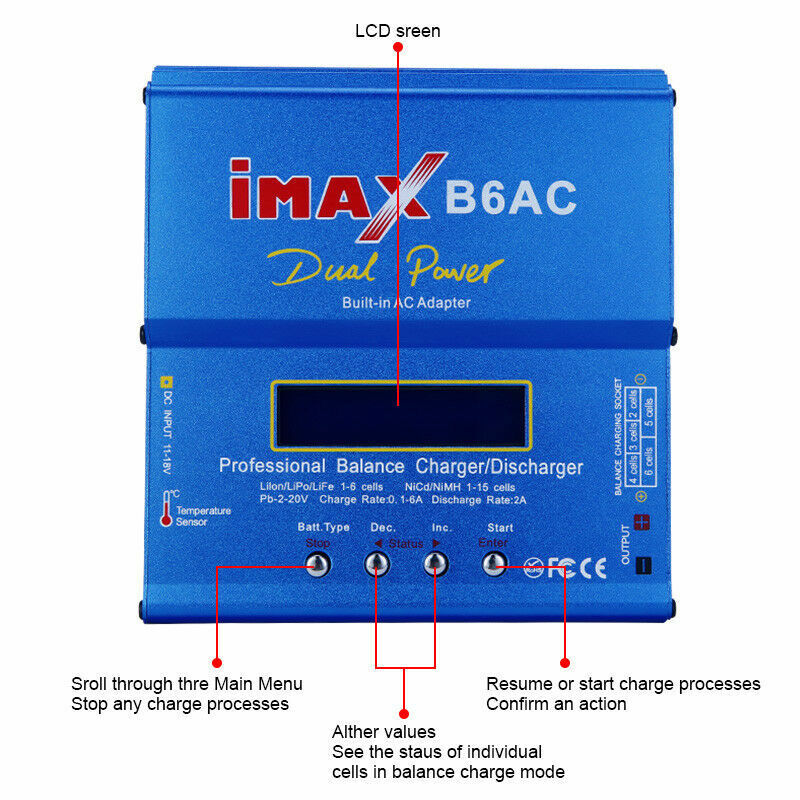 RC Lipo Charger Lithium NiMh Battery Balance Discharger AC Digital IMax B6AC 80W