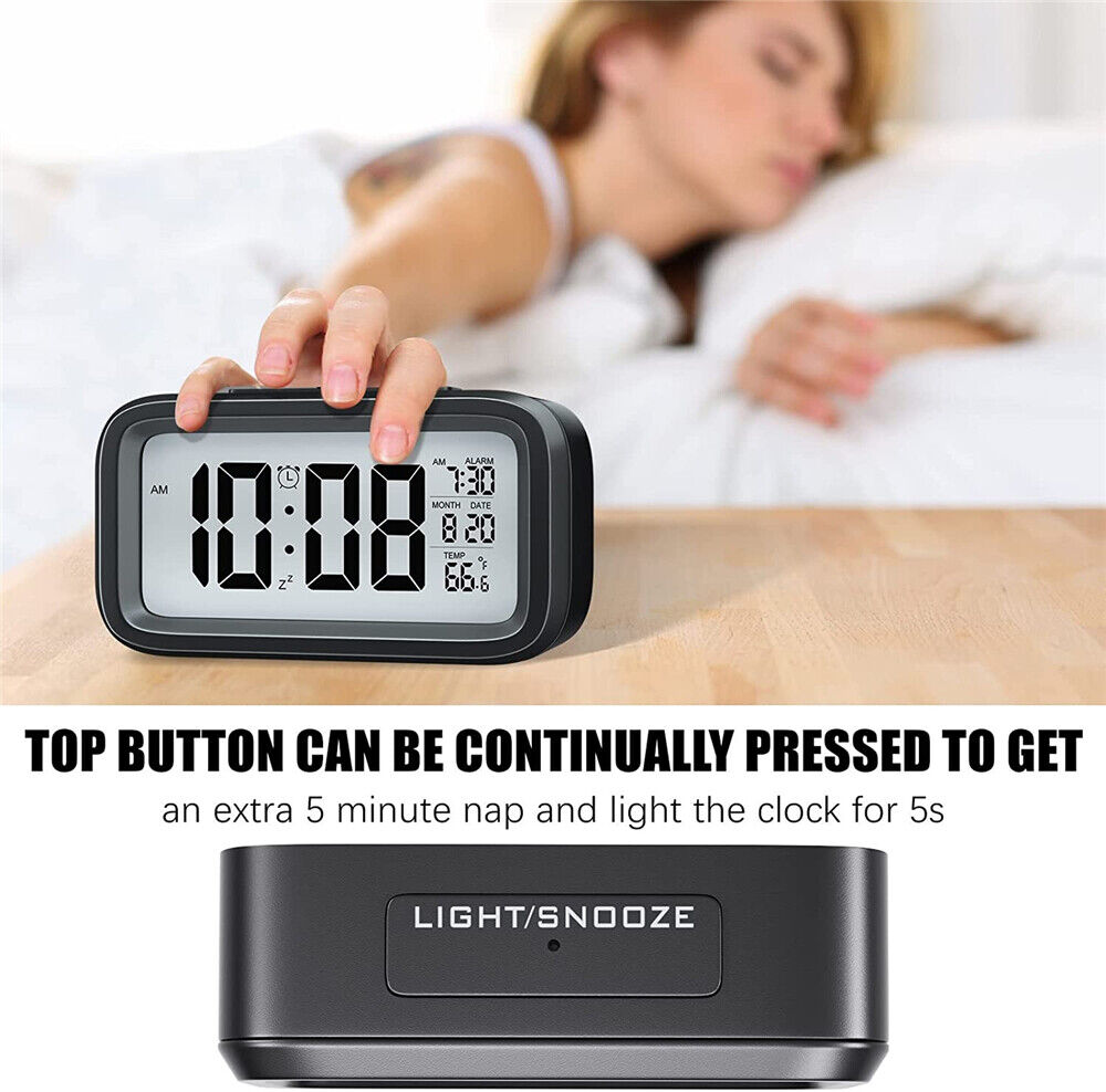 Digital Bedside LED Snooze Alarm Clock Time Temperature Day/Night Desktop Clocks