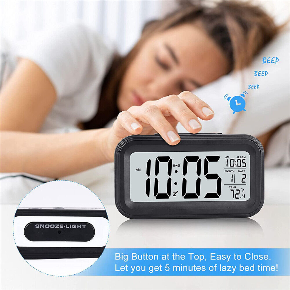 Digital Bedside LED Snooze Alarm Clock Time Temperature Day/Night Desktop Clocks