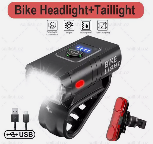 Bike Light Set Rechargeable LED Bicycle Lights Waterproof Headlight Front Rear