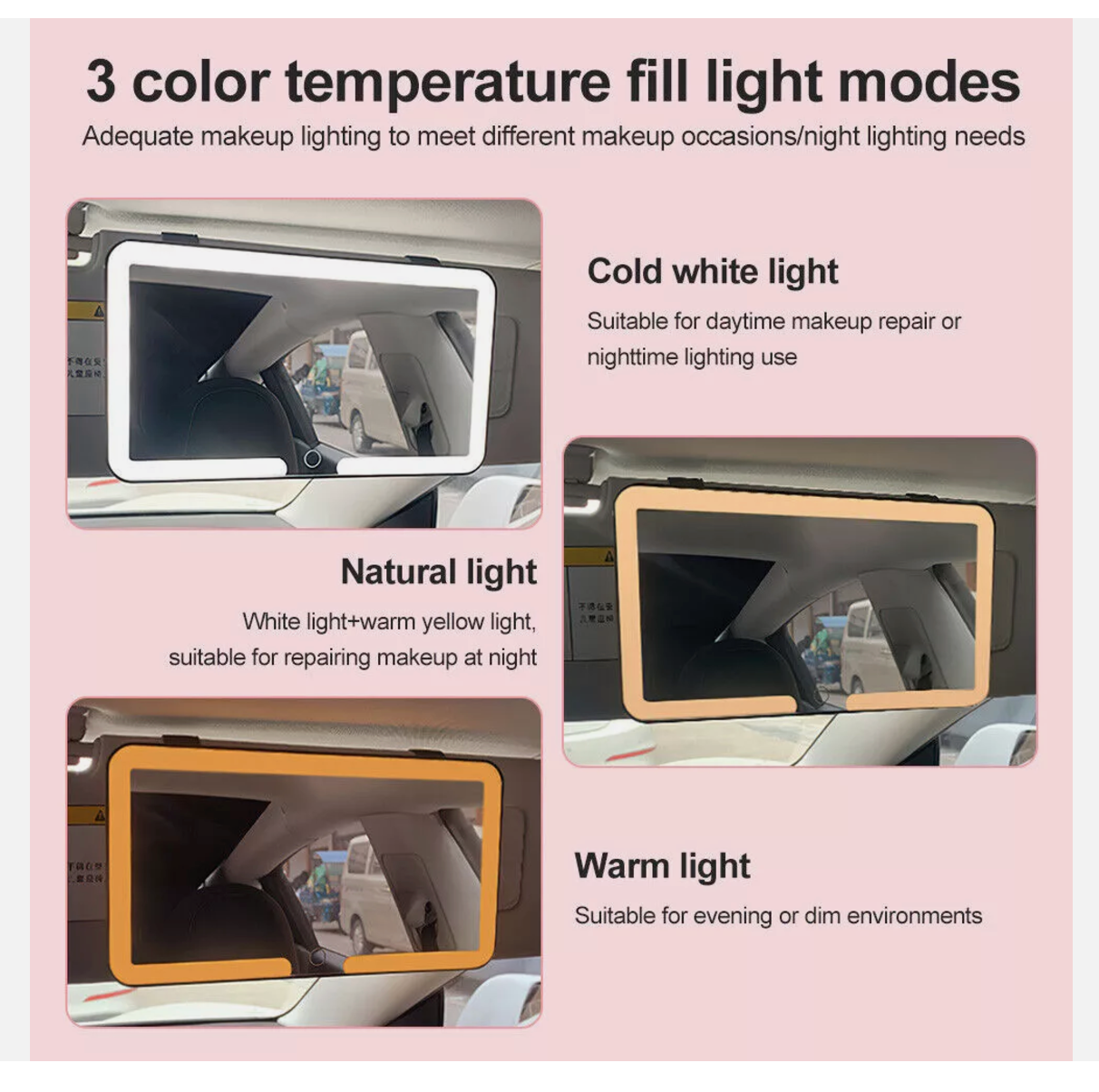 Car Sun Visor LED Makeup Cosmetic Vanity Mirror Set 3 Type Light Touch Screen