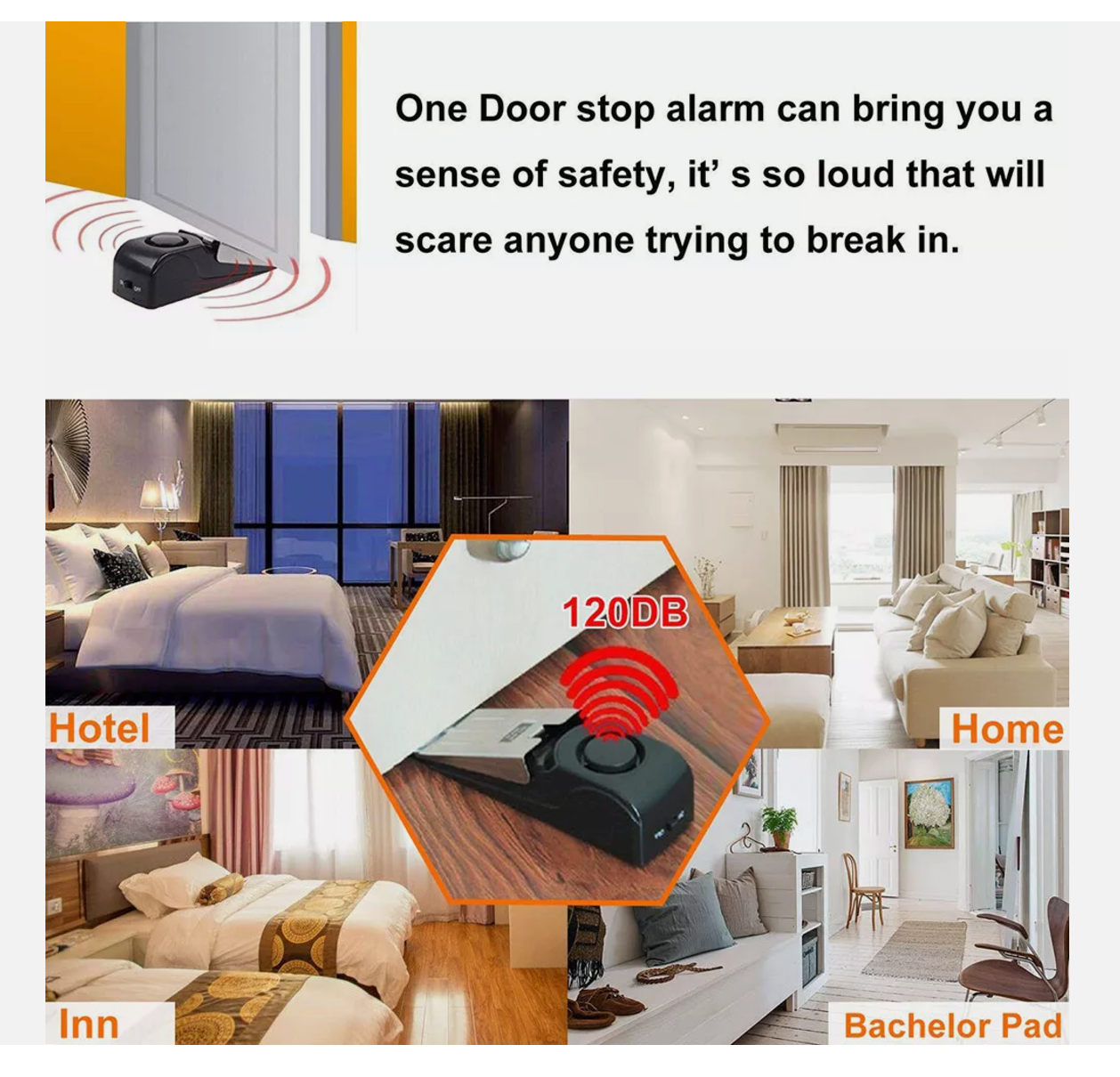 Home Security Wedge Door Stop Alert Detection Device Intruder Alarm Wireless