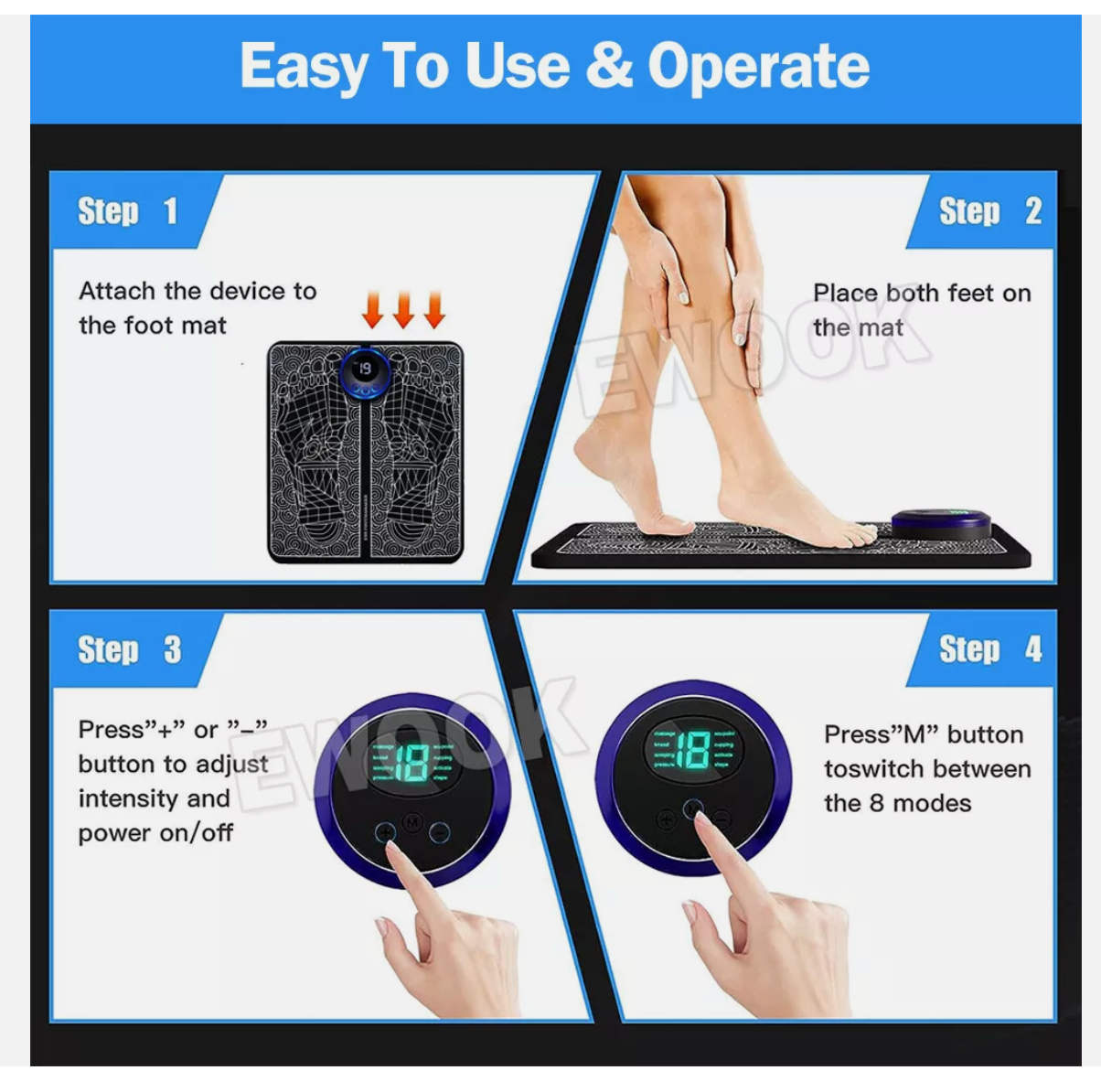 Electric EMS Foot Massager Mat Relax Muscle Stimulator Leg Shaping Massage Pad