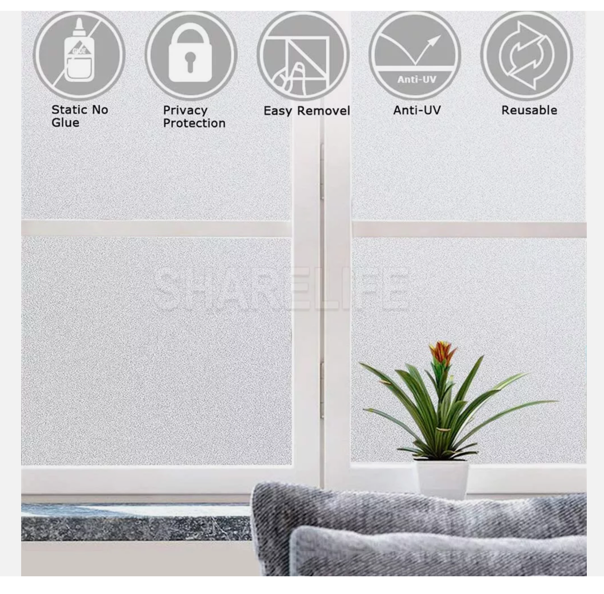 90cm*5m Clear Frosted Home Window Glass Removable Privacy Film