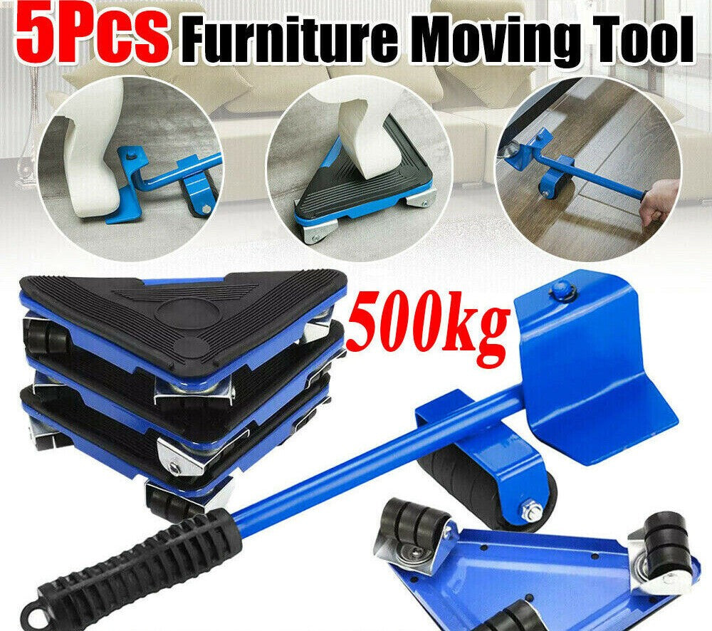 5PCS Heavy Furniture Lifter Mover 360° Rotation Wheels Moving Kit Slider Pad