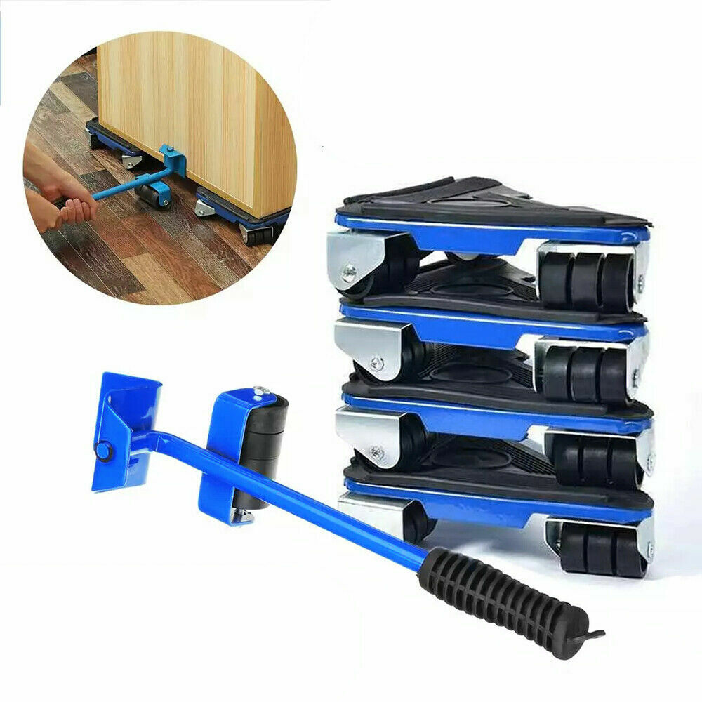 5PCS Heavy Furniture Lifter Mover 360° Rotation Wheels Moving Kit Slider Pad