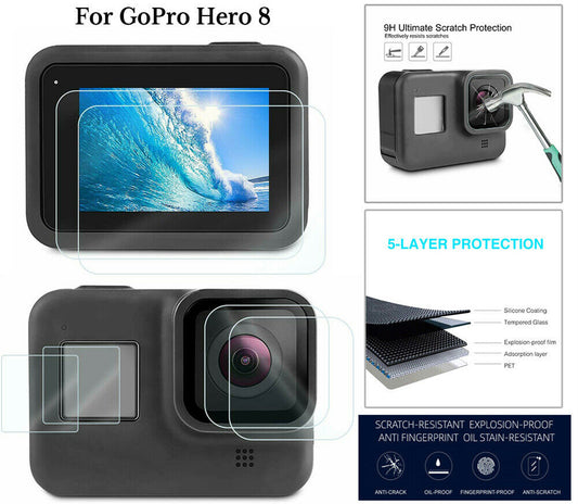 Tempered Glass Screen Protector Sport Camera Film For Gopro Hero 8 black