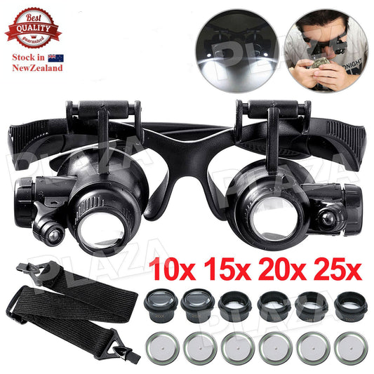 Magnifying Glass Loupe Headband Headset Head Light Jeweler Magnifier 2 LED Lamp