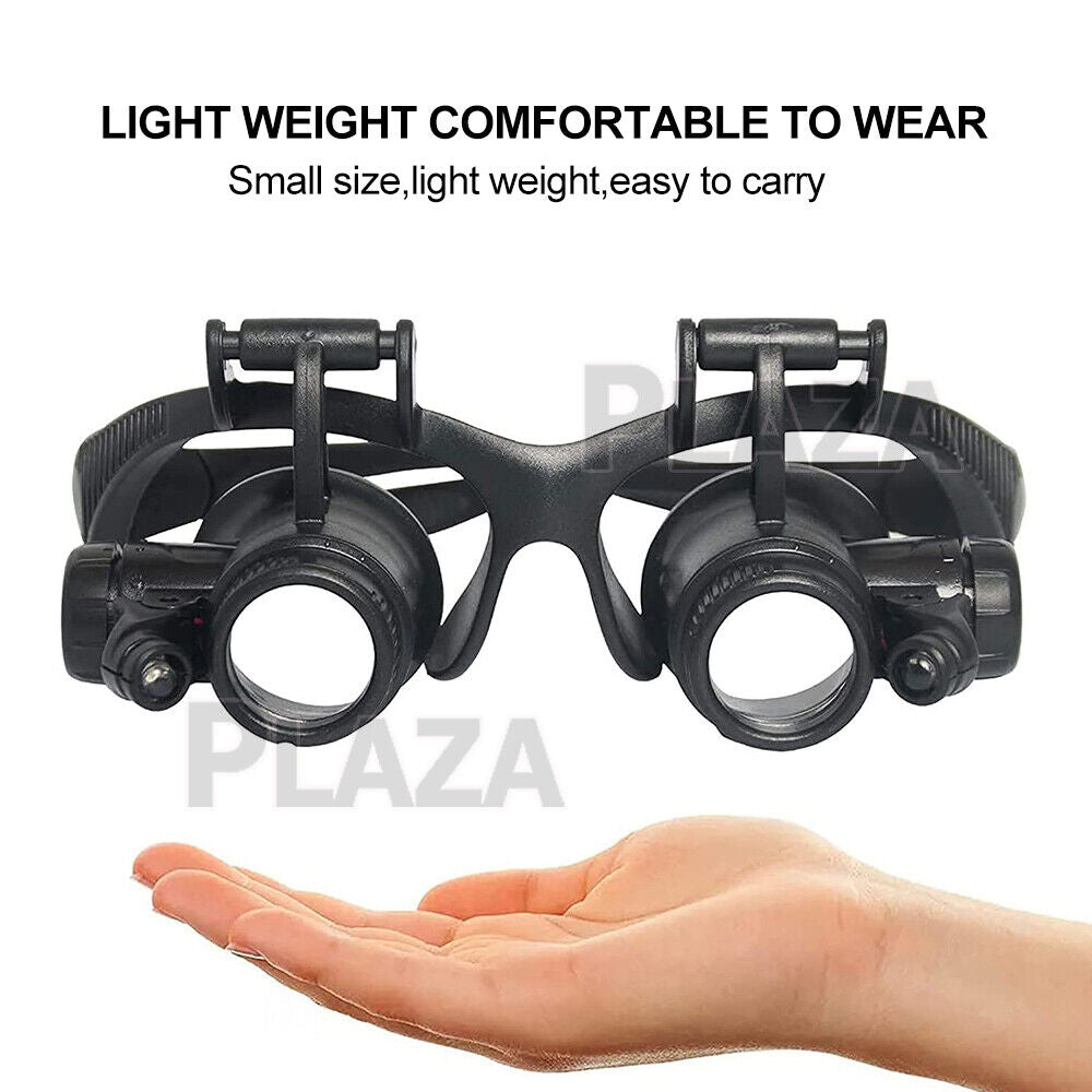 Magnifying Glass Loupe Headband Headset Head Light Jeweler Magnifier 2 LED Lamp