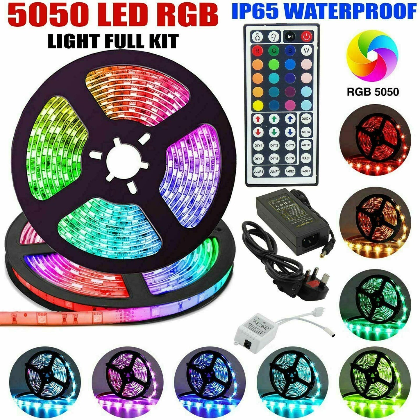 RGB LED Strip Lights IP65 Waterproof 5050 5M 300 LEDs 12V  Bluetooth