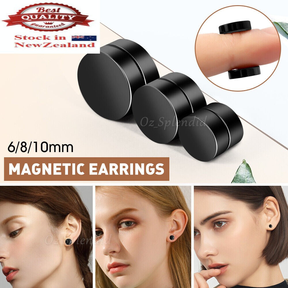 Magnetic Earring No Piercing Black Earrings Stud Mens Women Fake Round Jewellery