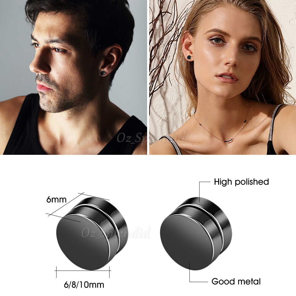 Magnetic Earring No Piercing Black Earrings Stud Mens Women Fake Round Jewellery