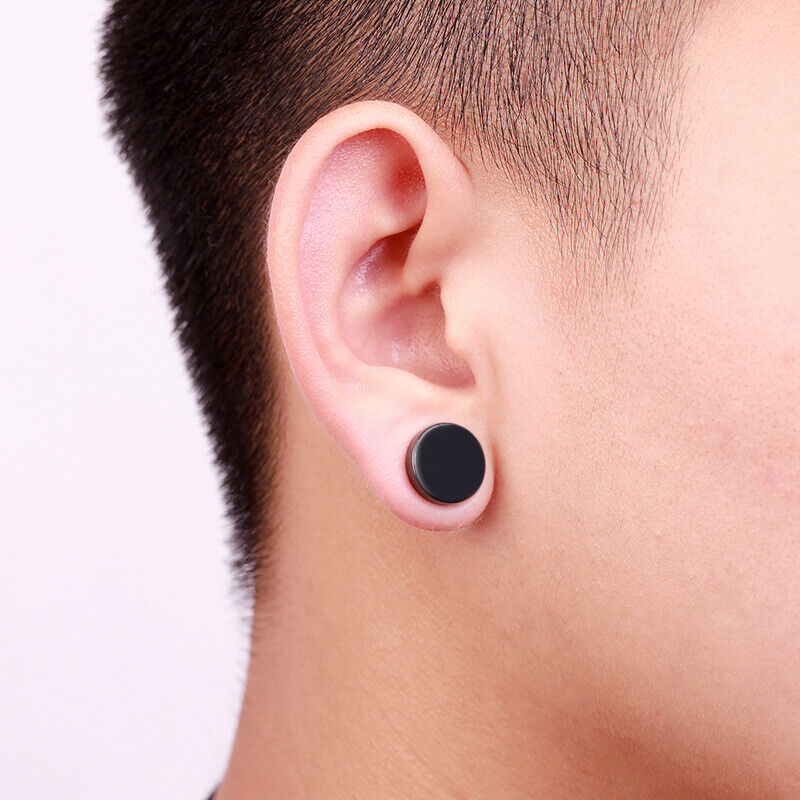 Magnetic Earring No Piercing Black Earrings Stud Mens Women Fake Round Jewellery